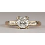 Diamond, 14k yellow ring Featuring (1) transitional-cut diamond, weighing approximately 0.65 ct.,