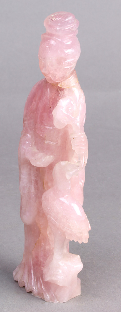 (Lot of 3) Three Chinese hardstone carvings, a pair of rose quartz figures of lady and bird, - Image 9 of 17