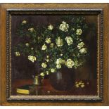 American School (20th century), Still Life with White Roses, oil on canvas, unsigned, overall (
