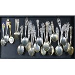 (lot of 24) Sterling silver spoon lot: mostly (18) souvenir spoons, (2) plated, together with