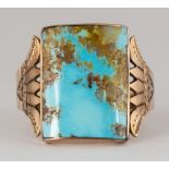 Victorian turquoise, 14k rose gold ring Featuring (1) rectangular turquoise tablet, measuring