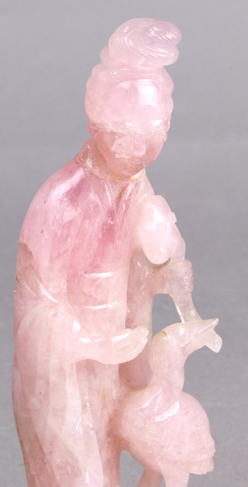 (Lot of 3) Three Chinese hardstone carvings, a pair of rose quartz figures of lady and bird, - Image 10 of 17