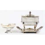 (lot of 2) English silver table articles: an Alexander Clark Co. sterling hexagonal footed bowl,