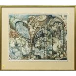 Labyrinth, etching in colors, pencil signed indistinctly lower right, 20th century, overall (with