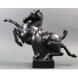 A molded Chinese ceramic horse, imitating bronze sculpture, with jingdezheng studio mark to the