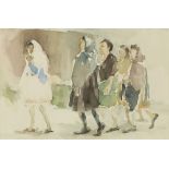 S. C. Yuan (American, 1911-1974), "The Procession," watercolor, signed lower right, gallery label (