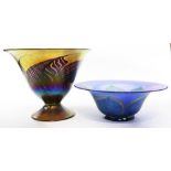 (lot of 2) Lundberg Studios center bowls, one executed in iridescent glass with pulled feather