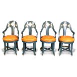 (lot of 4) A group of custom Gothic style paint decorated bar stools, the swivel form with partial