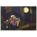 American School (20th century), Abstract Houses in the Moonlight, 1991, acrylic and watercolor on