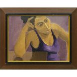 Jill Davenport (American, 20th century), Untitled (Tank Top Woman), oil on canvas, signed lower