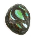 Tiffany Studios New York bronze and favrile glass "Wave" paperweight, having an organic form, and