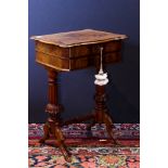 Transitional Victorian mahogany sewing table, having a lift up top opening to the fitted interior,