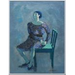 Jill Davenport (American, 20th century), Untitled (Lady Seated on Green Chair), oil on canvas,