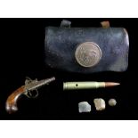 Civil War Bullet Case, Union Army, 1865, together with lead ball and flints from the Carribean 17-
