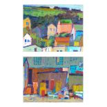 (lot of 2) Lundy Siegriest (American, 1925-1985), Untitled (Boat yard) and Untitled (Houses in the