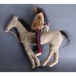Great Plains Native American Indian mounted warrior doll, finely formed with beaded accents, real
