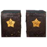(lot of 2) Japanese pair of lacquered bamboo armor trunks, late Edo period, lid and body with iron