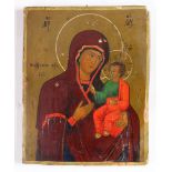 A Russian icon of Madonna and child, 19th century, the square board depicting the figure of Mary