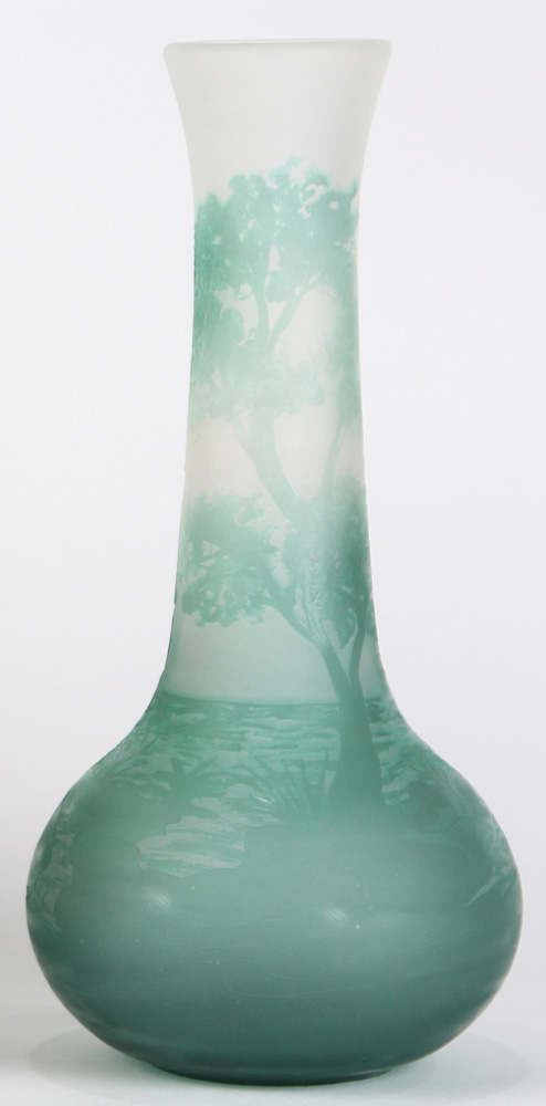 A Galle style two color cameo glass bottle form vase - Image 3 of 6