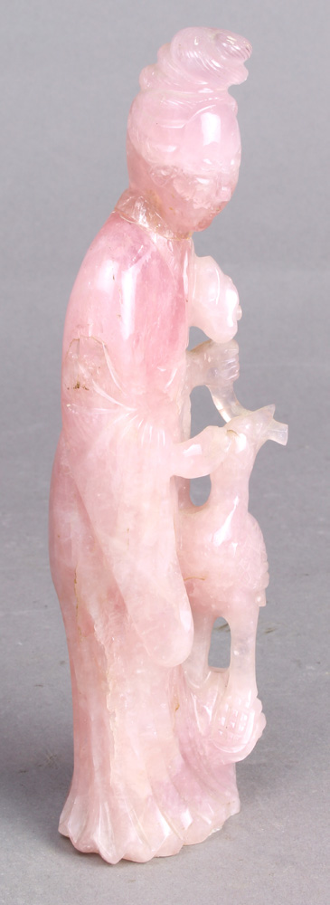 (Lot of 3) Three Chinese hardstone carvings, a pair of rose quartz figures of lady and bird, - Image 7 of 17