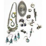 Collection of multi-stone, sterling silver and silver jewelry Including 1) Native American silver