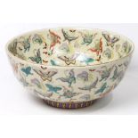 A large Chinese enamelled butterfly Bowl, size: 14"dia x 6.5"w