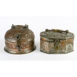 (lot of 2) Indian betel nuts boxes, each containing smaller containers, largest: approx. 7"h x 10"