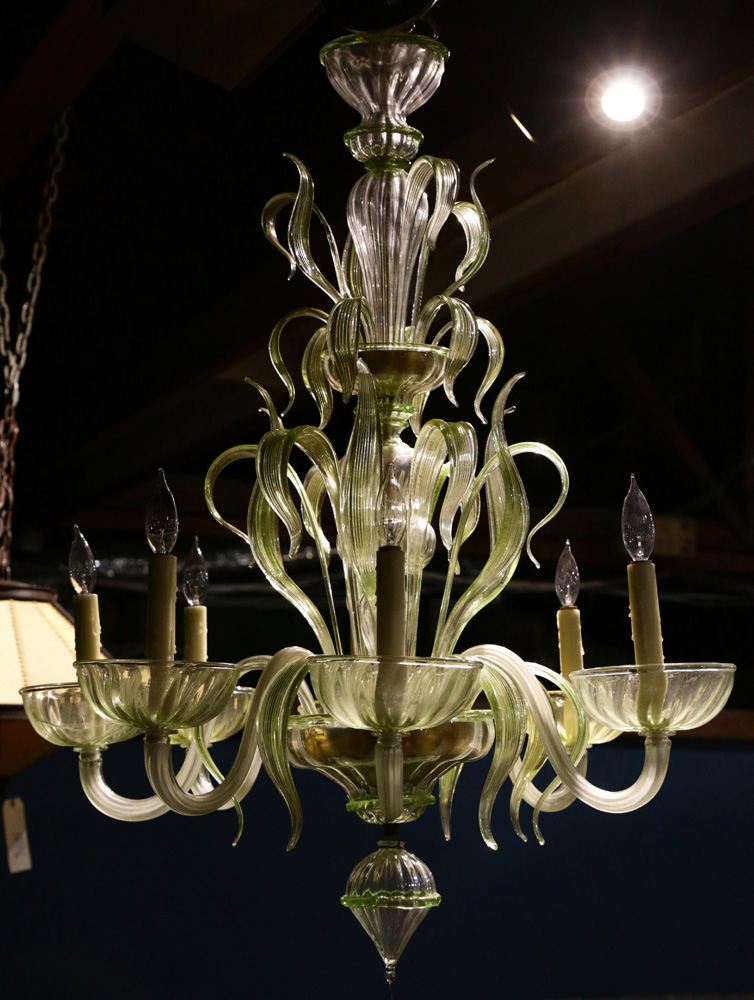 A Murano green to clear art glass chandelier, the seven light fixture with a tiered blown glass - Image 2 of 10