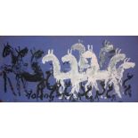 Purvis Young (American, 1943-2010), Untitled (Horses on Blue), paint on repurposed wood (plywood)