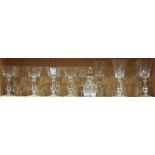One shelf with a cut glass (5) goblets and (8) wine glasses together with a cruet bottle