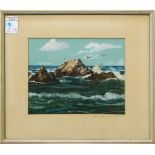 Pansy B. Lewis (American, 1882-1961), "Seal Rocks, San Francisco," gouache on panel, signed lower