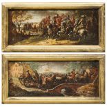 (lot of 2) Francois Perrier (French, 1584 - 1650), Battle on Horseback and The Canon is Set, oils on