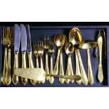 (lot of 20) Solingen gilt wash silver plate flatware set for two, and (8) serving pieces