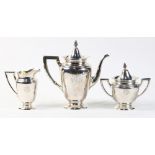 (lot of 3) An Alvin sterling tea service: each piece of footed ovoid form finished with a