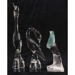 (lot of 3) A Daum France crystal group, two depicting ducks executed in clear, together with a