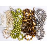 Collection of cultured pearl, diamond, yellow gold, metal necklaces Including 1) graduated