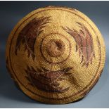 A Large Karuk Native American Indian twined polychrome basketry tray, Lower Klammath Basin, the