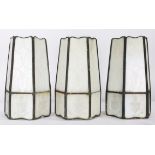 (lot of 3) Steuben art glass shades, each with white opaque and iridescent etched glass, 12"h