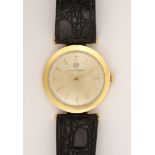 Girard Perregaux 14k yellow gold, leather wristwatch Dial: round, silvered, (discolored) applied