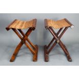 (lot of 2) A pair of Chinese hardwood stools, 13.25"w x 13.5"h