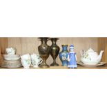 One shelf comprising a Royal Albert White Dogwood china tea set (25), a Bing & Grondahl figure of