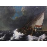 Dutch School (17th/18th century), Ship with Figures in Rough Seas, oil on canvas, unsigned,