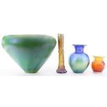 (lot of 4) Lundberg Studios group, consisting of a jardiniere executed in green, a stick neck vase