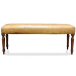 Georgian style leather bench, having a rectangular seat, above tapering fluted legs, 20.5"h x 49"w x