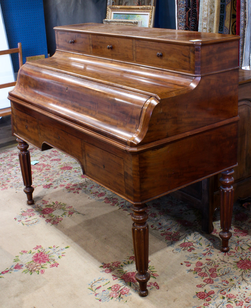 Continental mahogany writing desk circa 1850, having a fold down plum pudding front opening to the