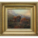 British School (19th/20th century), Highland Cattle, oil on canvas, signed "W. Hawkins" lower right,