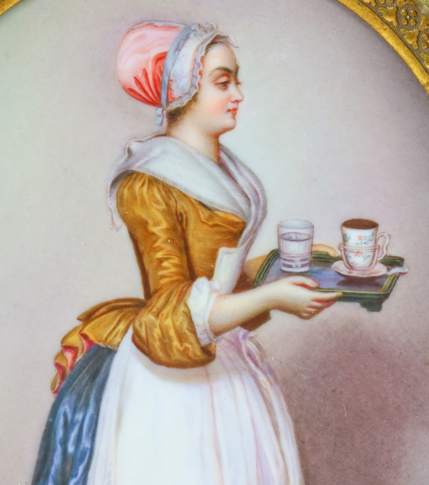 A Meissen hand painted porcelain plaque of La Belle Chocolatiere, mid-19th century, after the pastel - Image 3 of 6