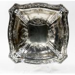 A French Art Nouveau silver bowl, the square form bowl centering a chamfered center, the chamfered