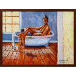 Calvert Brown (American, 20th century), "The Bather (Mother and Child)," 2003, acrylic on board,