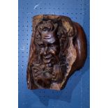 Continental wood carved bas relief sculpture depicting Bacchus, 18"h x 13"w
